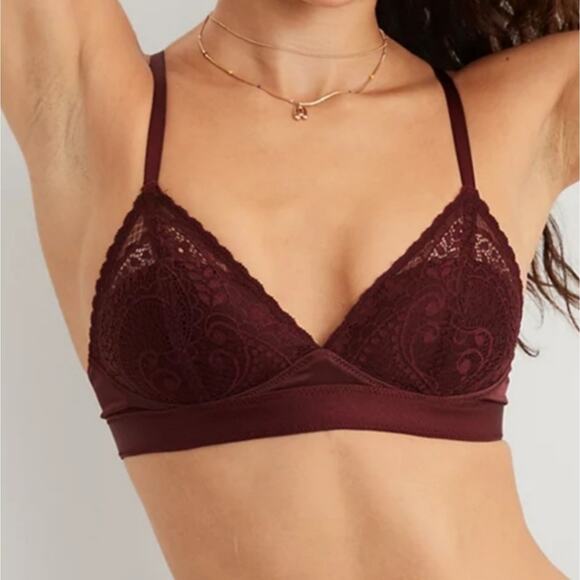 NWT Aerie Real Power Wireless PushUp Paisley Lace Bra Royal Berry - Picture 1 of 12